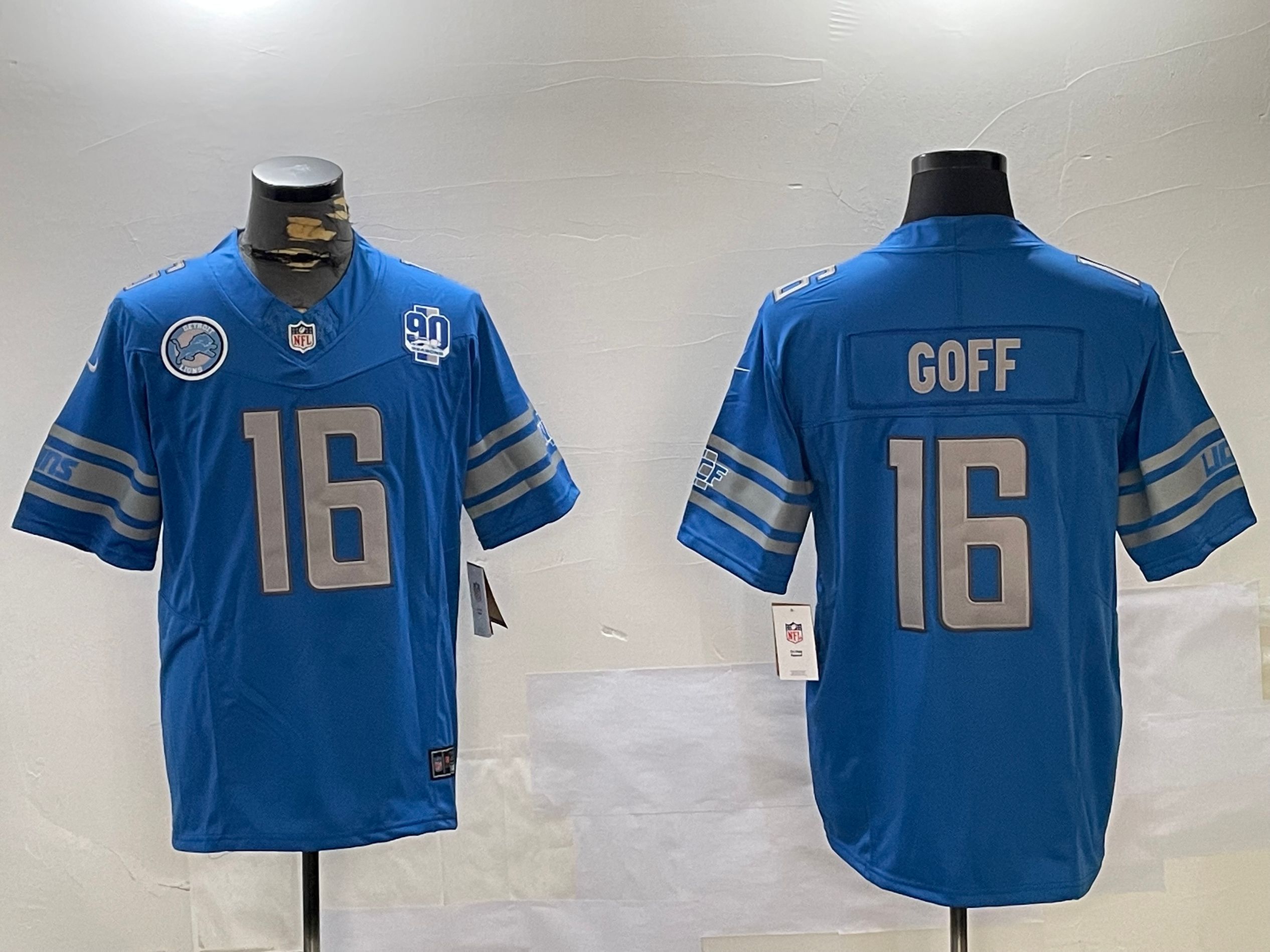 Men Detroit Lions #16 Goff Blue three generations 2024 Nike Limited NFL Jersey style 5